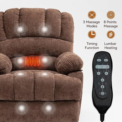 Power Lift Recliner Chair for Elderly with Heat Function, 8 Node Massage with 3 Modes, Silent Operation, Oversized Electric Lift Recliner Single Sofa for Living Room with USB Charging, Brown