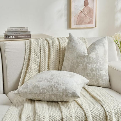 FUTEI Beige White Decorative Throw Pillow Covers 22x22 Inch Set of 2,Soft Faux Cashmere Jacquard - Textured & Cozy Cushion Case,Modern Home Decor for Couch Bed Living Room