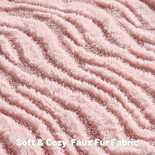 FUTEI Pink Decorative Throw Pillow Covers 26x26 Inch Set of 2,Soft Faux Fur Geometric Shapes Texture Euro Pillow Shams,Boho Home Decor for Couch Bed Living Room