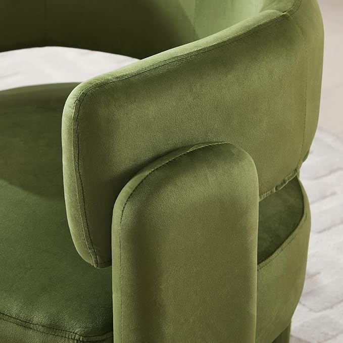 Velvet Accent Chair with Arms, Upholstered Barrel Armchair with Curved Back, Comfy Single Side Chair for Reading, Living Room, Home Office, Green