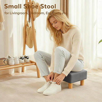 Small Foot Stool Ottoman, Linen Footstool Ottoman Foot Rest for Couch, Rectangle Footstools and Ottomans Small for Living Room, Entryway and Bedroom (Gray)