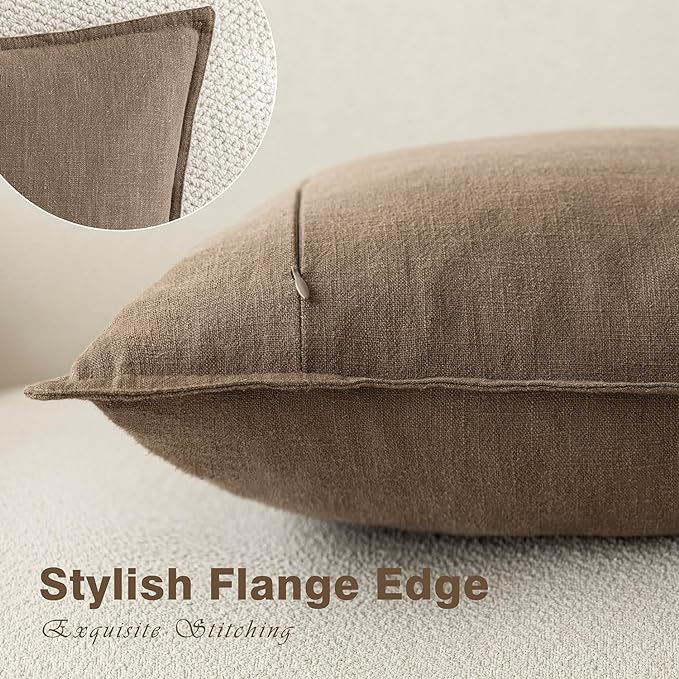 Foindtower Pack of 2, Decorative Linen Soild Throw Pillow Covers Soft Accent Cushion Case Boho Farmhouse Neutral Pillowcase for Chair Couch Sofa Bedroom Living Room Home Decor 18 x 18 Inch Light Brown