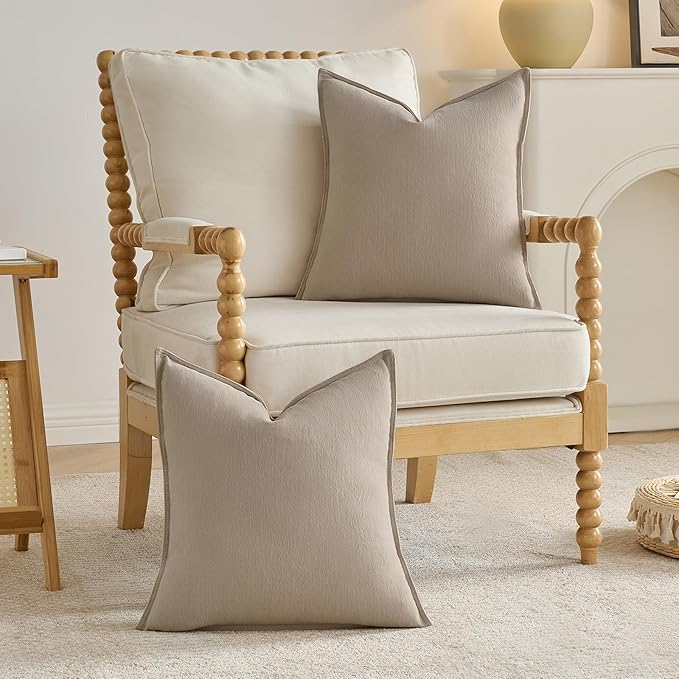 FUTEI Oatmeal Chenille Throw Pillow Covers 24x24 Inch Set of 2,Edges Double-Stitched European Cushion Cases,Modern Home Decor for Couch Living Room