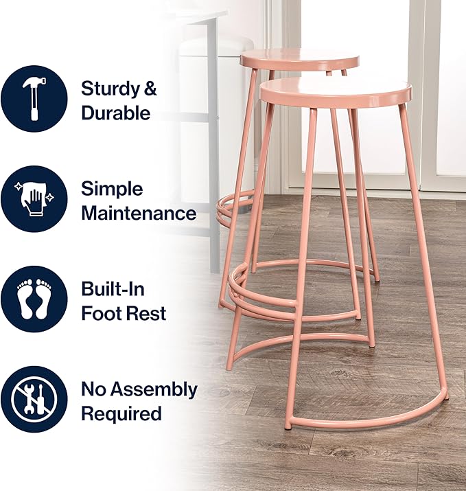 JONATHAN Y BSL1001C Hula 28.75" Modern Designer Iron Curved Backless Bar Stool for Home, Kitchen, Dining Room, Workspaces, Cafes and Resturants, Pink Frame