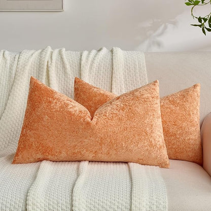 FUTEI Orange Flannel Throw Pillow Covers 12x20 Inch Set of 2,Soft Dimensional Textured Lumbar Pillow Cases,Modern Home Decor for Couch Living Room