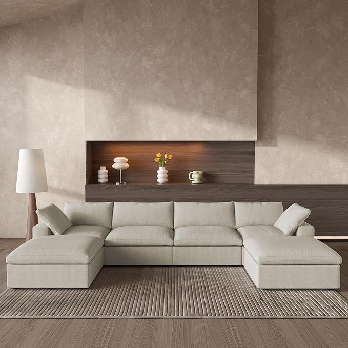 Cloud Couch Modular Sectional Sofa,160.6" Down Filled Couches with Storage Ottoman,Modern U Shaped Couch 6 Seater,Khkai Convertible Sectional Sofa for Living Room,Covers Removable & Washable