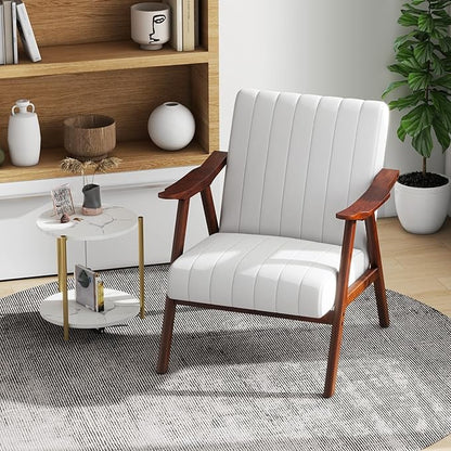 Giantex Mid-Century Modern Accent Chair Set of 2, Upholstered Comfy Living Room Chair with Arms, Anti-Slip Felt Pads, Wooden Frame Soft Padded Armchair for Living Room Bedroom Office Study, Beige