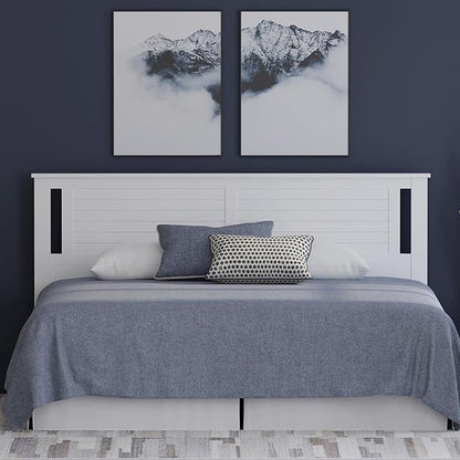 Serene Poplar Wood King Size Headboard in White, Modern Farmhouse Panel with Horizontal Scoring, Casual Coastal Style, Easy Assembly, Quality Materials