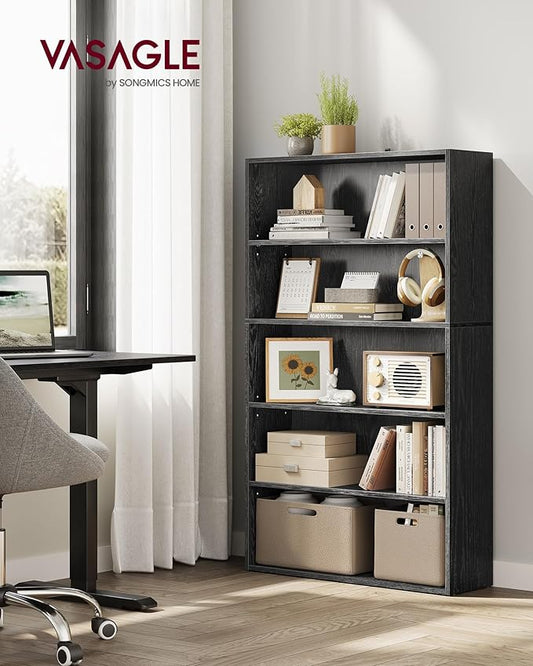 VASAGLE Set of 2 Bookshelves, 30 Inches Wide, 5-Tier Open Bookcases with Adjustable Storage Shelves, Floor Standing Units, Ebony Black ULBC175T56-2