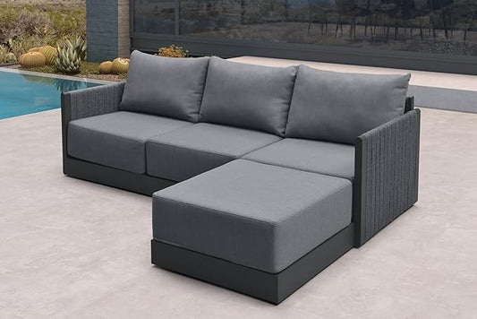 PURPLE LEAF 4 Pieces Patio Conversation Sets All Weather Outdoor Couch Sectional Set with Cushion Small Conversation Set for Garden Poolside Backyard Gray
