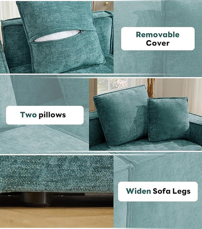 WILLOVE 47'' Single Sofa with Ottoman, Chenille Cloud Couch with Wide Armrests & 3 Pillows, Deep Seat Couches for Living Room, Green