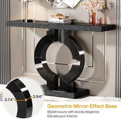 Tribesigns Modern Mirrored Console Table, Glass Sofa Table with Mirror Finish, 43-Inch Entryway Table with O-Shaped Base, Rectangular Accent Foyer Table for Living Room Hallway Entrance (Black)