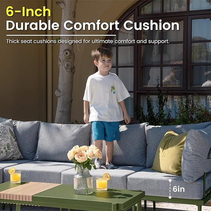 Sundale Outdoor 2 Pieces Patio Furniture Set, Metal Outdoor Sectional Sofa with 6 Inch Olefin Cushion, All-Weather Modern Outdoor Conversation Sets