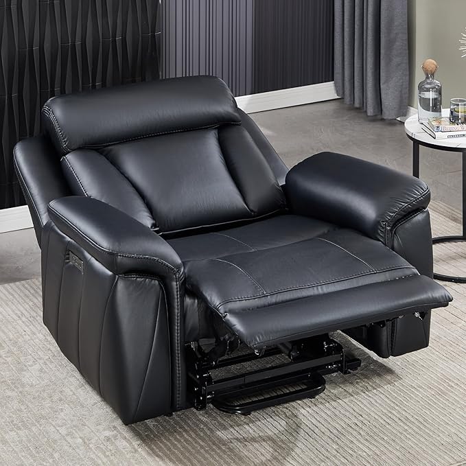 CANMOV 50" Wide Oversized Recliner, Faux Leather Power Lift Recliner Chair, Extra Large Lift Chair with Massage and Heat, Stand Up Recliner for Elderly Big and Tall,Black