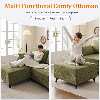 73'' Loveseat Sofa with All Seats Storage, Modular Sectional Couch with Movable Ottoman,Oversized Comfy Couch with 7.8'' Cushion,24.5'' Deep Seat,for Living Room,Bedroom,Velet,Green