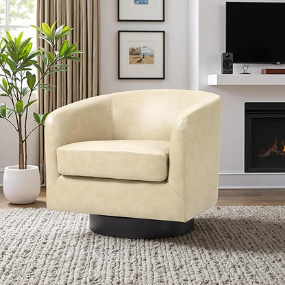 Lumibee Swivel Accent Chair, Faux Leather Swivel Barrel Chair for Living Room, Modern Comfy Upholstered Round Armchair Single Sofa Chair for Bedroom, Club-Cream