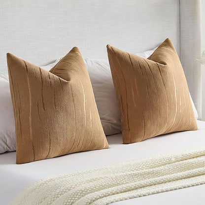 FUTEI Bronze Chenille Decorative Throw Pillow Covers 16x16 Inch Set of 2,Soft Embossed Striped Textured Cushion Case,Modern Home Decor for Couch Bed Living Room