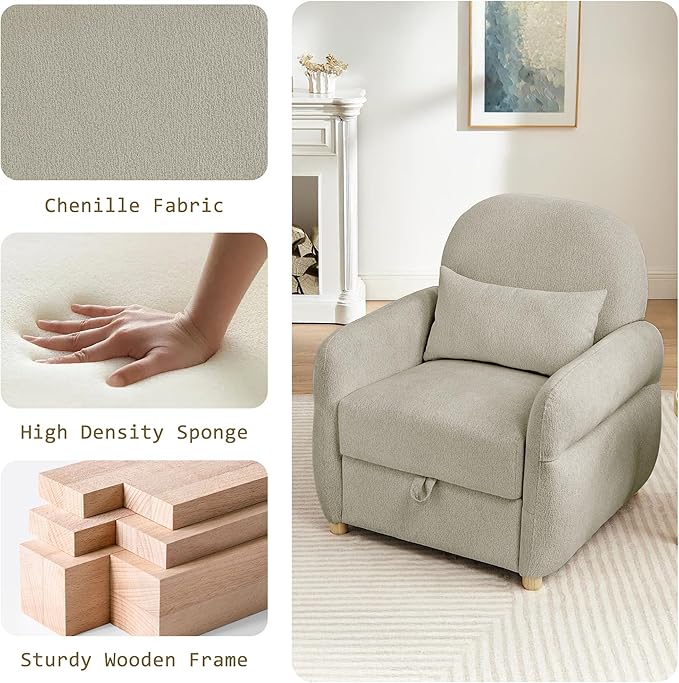 33.5" Accent Chair with Seat Storage Modern Reading Chair Accent Chairs for Living Room Armchair Bedroom,Apartment (Gray, 33.5")