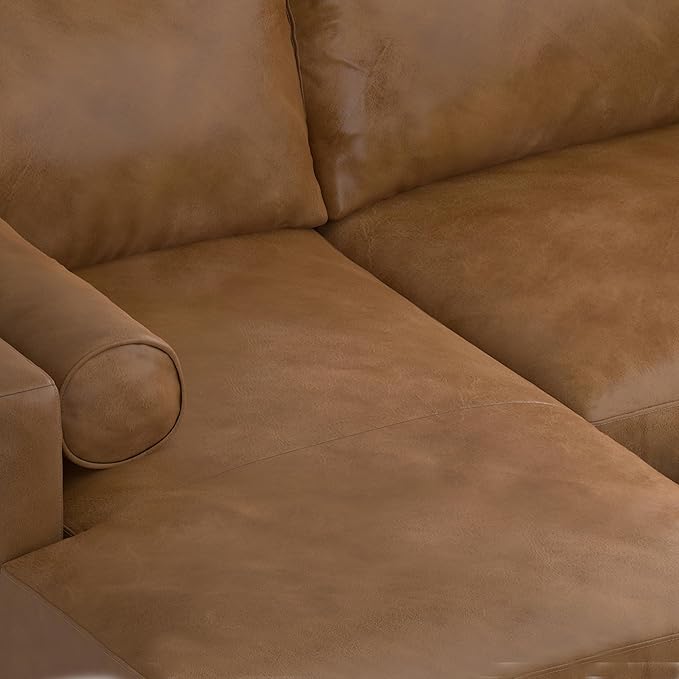 SIMPLIHOME Morrison Left Sectional Sofa in Full-Grain Genuine Leather, Caramel Brown, 102-inches Wide, L-Shaped Leather Couch with Left Chaise for The Living Room and Family Room