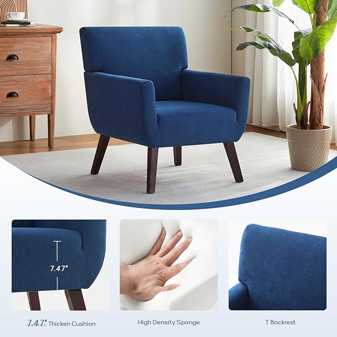 Upholstered Accent Chair,Mid Century Modern Office Fabric Small Living Room Chair with Arm,Comfy Wingback Armchair for Bedroom Reading (Blue, 2 PC)