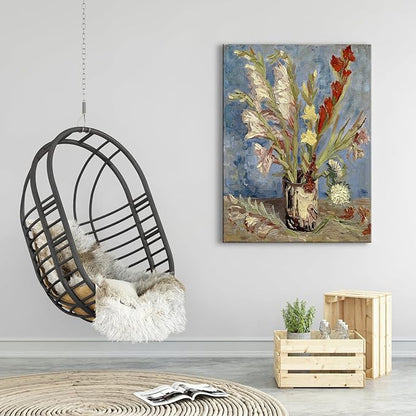 Wieco Art Vase with Gladioli and China Asters by Van Gogh Famous Artwork Oil Paintings Large Wall Art Abstract Flowers Pictures Modern Floral Canvas Prints for Office Decor