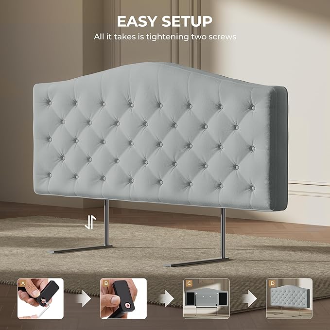 King Headboard Only, Modern Button-Tufted Upholstered Headboard King Size with 4" Thickened High-Density Sponge, Luxury Chenille Fabric, Adjustable Height, Easy Assembly, Grey