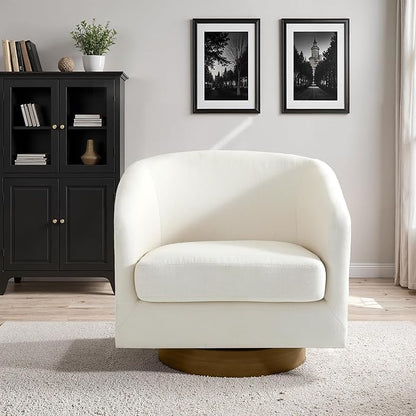 Lumibee Swivel Accent Chair, Chenille Fabric Swivel Barrel Chair for Living Room, Modern Comfy Upholstered Round Armchair Single Sofa Chair for Bedroom, Club-Beige