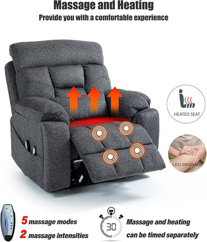 Oversized Lazy Boy Recliner Chair, 4 Motor Recliner with Power Headrest and Lumbar, Nursing Lift Chair with Vibrating Massage and Heated Seat