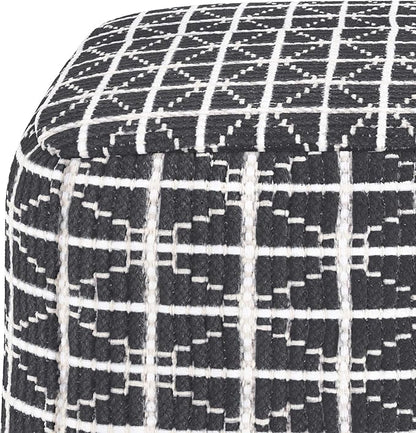 SIMPLIHOME Noreen Boho Square Pouf in Slate Grey and White Handloom Woven Pattern for the Living Room, Bedroom and Kids Room
