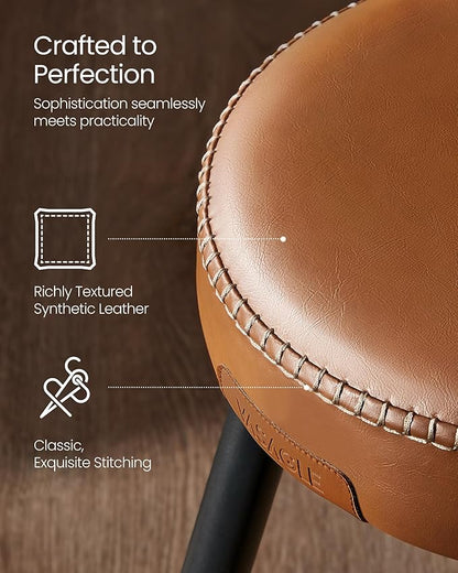 VASAGLE EKHO Collection - Dining Chairs Stools Set of 2, Upholstered Kitchen Chairs, Vanity Stools, Synthetic Leather with Stitching, Mid-Century Modern, 19-Inch Tall, Easy Assembly, Caramel Brown