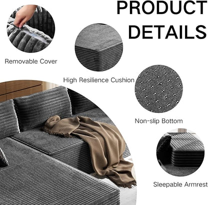 105.5" Modular Sectional Sofa L-Shape, Modular Cloud Sofa with Deep Seat for Living Room Bedroom, Upholstered Couches No Assembly Required (Gray Left Facing Chaise)
