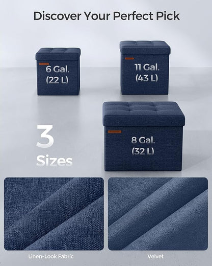 SONGMICS Storage Ottoman, Foldable Small Ottoman Foot Rest, 11.8 Inches Foot Stool, Cube Ottoman with Storage, Load up to 286 lb, for Living Room, Bedroom, Dorm, Midnight Blue ULSF028Q02