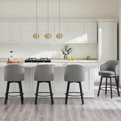 Counter Height Barstools 26 inch Upholstered Swivel Bar Stools with Back and Wood Legs for Kitchen Island,Set of 2,Dark Grey Fabric