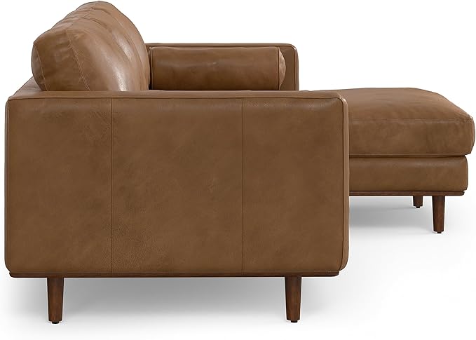 SIMPLIHOME Morrison Right Sectional Sofa in Full-Grain Genuine Leather, Caramel Brown, 102-inches Wide, L-Shaped Leather Couch with Right Chaise for the Living Room and Family Room