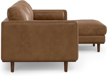 SIMPLIHOME Morrison Right Sectional Sofa in Full-Grain Genuine Leather, Caramel Brown, 102-inches Wide, L-Shaped Leather Couch with Right Chaise for the Living Room and Family Room
