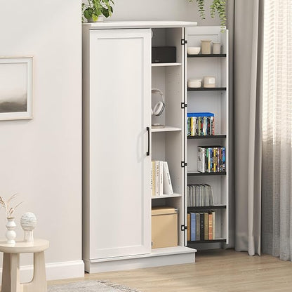 Furinno Robin Storage Cabinet, 4-Tier Pantry Cabinet with Adjustable Shelves, 35W with 2 Doors and Door Shelves, Kitchen Cabinet, Organization and Storage, for Pantry, Living Room, Home Office, White