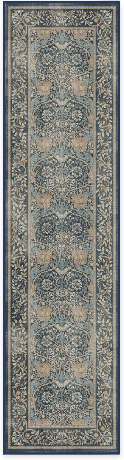 RUGGABLE x Morris & Co Machine Washable Runner Rug – Honeysuckle & Tulip Blue 2.5x10, Stain-Resistant, Non-Slip – Washable Rug for Hallway, Entryway, Living Room & Kitchen–with Standard Pad