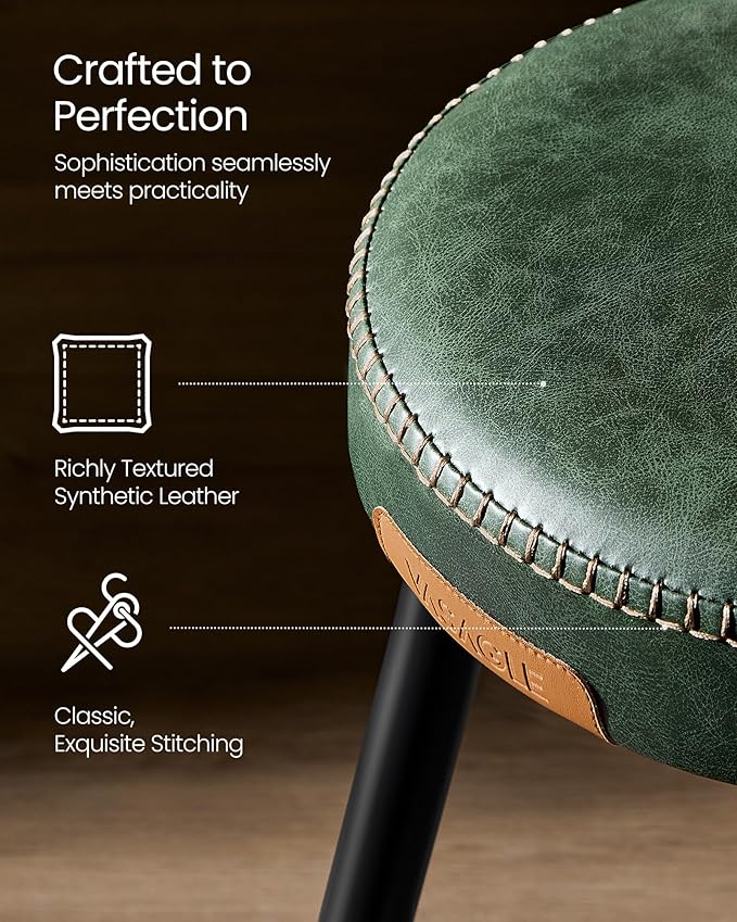 VASAGLE EKHO Collection - Bar Stools Set of 2, Counter Height Bar Stools, Kitchen Counter Stools, Mid-Century Modern Backless Counter Stools, 24.8-Inch Tall, Kitchen Island Home Bar, Forest Green
