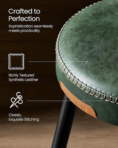 VASAGLE EKHO Collection - Bar Stools Set of 2, Counter Height Bar Stools, Kitchen Counter Stools, Mid-Century Modern Backless Counter Stools, 24.8-Inch Tall, Kitchen Island Home Bar, Forest Green