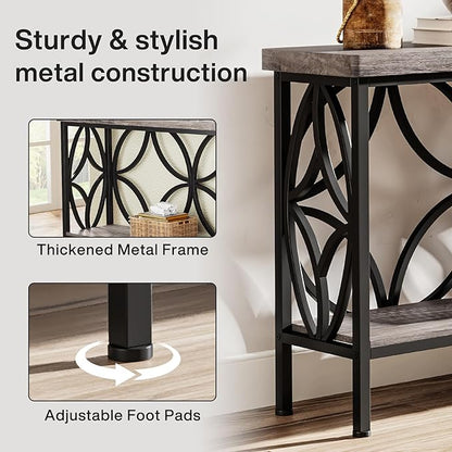 LITTLE TREE Sofa Table, 70.9 Inch Industrial Behind Couch Table with Storage Shelves, Narrow Long Console Table for Entryway, Living Room, Foyer, Hallway, Office