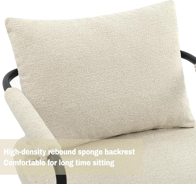 Accent Chairs Set of 2 for Living Room, Mid Century Modern Upholstered Reading Armchairs for Bedroom, Office, with Comfy Chenille Cushion & Metal Frame, Beige Cream