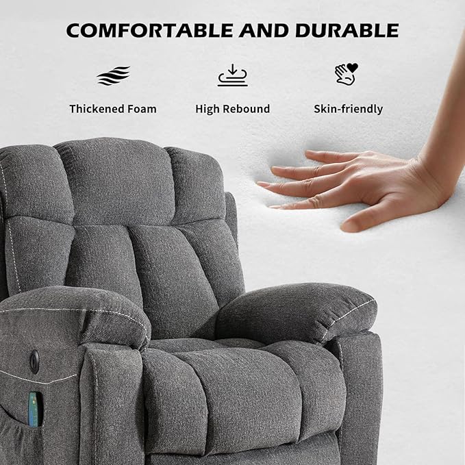 Large Power Lift Recliner Chair with Massage and Heat for Elderly, Wide Padded Recliner with 2 Cup Holders, Side Pocket & USB Charger(1, Dark Gray)