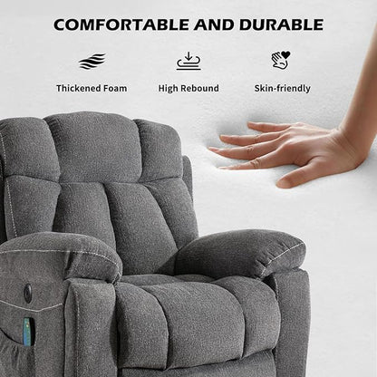 Large Power Lift Recliner Chair with Massage and Heat for Elderly, Wide Padded Recliner with 2 Cup Holders, Side Pocket & USB Charger(1, Dark Gray)