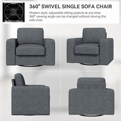 360 Degree Rotation Swivel Accent Sofa Chairs, 36'' Width Oversized Armchairs 1 pcs Linen Living Room-Dark Gray