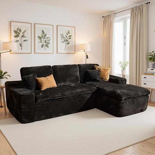 106" Oversized Couch Sofa, L Shape Couches for Living Room, No Assembly Required Plush Velvet Sectional Sofas with Right Facing Chaise for Home Apartment