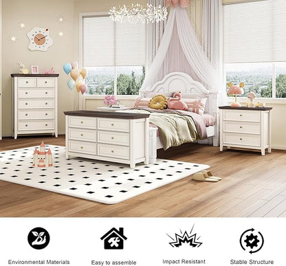 BLANKSPACE 6 Drawer Dresser, Modern Dresser for Bedroom, Wood Drawer Organizer with Metal Knobs, Large Capacity Cabinet for Bedroom, Antique White