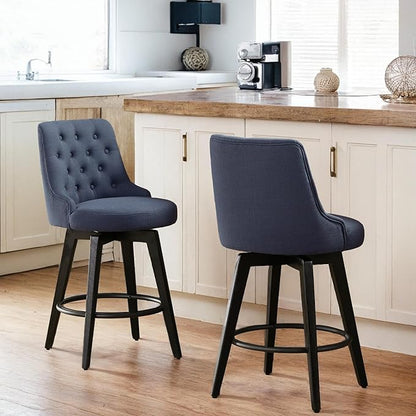 Watson & Whitely Counter Height Bar Stools, Performance Fabric Upholstered Modern Swivel Barstool with Back, Solid Wood Legs, 26" H Seat, Insignia Blue