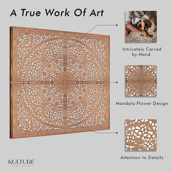 King Wood Headboard Rustic | Carved Full Head Board Only | Wooden Wall Art Full Size Bed | Wall Mount Decor King or Queen | Bed Headboard Panels
