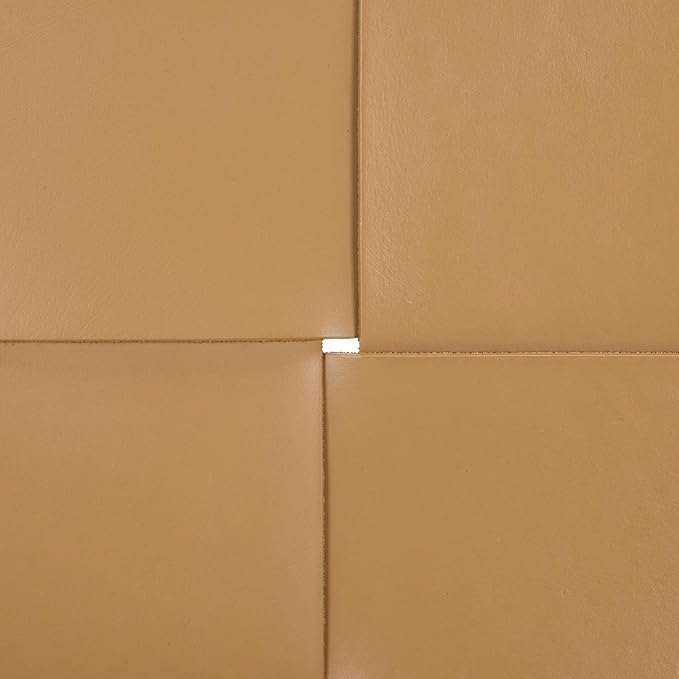SAFAVIEH Couture Collection Devnie Tan Woven Leather & Natural Solid Wood Ottoman (Fully Assembled)
