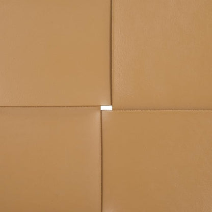 SAFAVIEH Couture Collection Devnie Tan Woven Leather & Natural Solid Wood Ottoman (Fully Assembled)